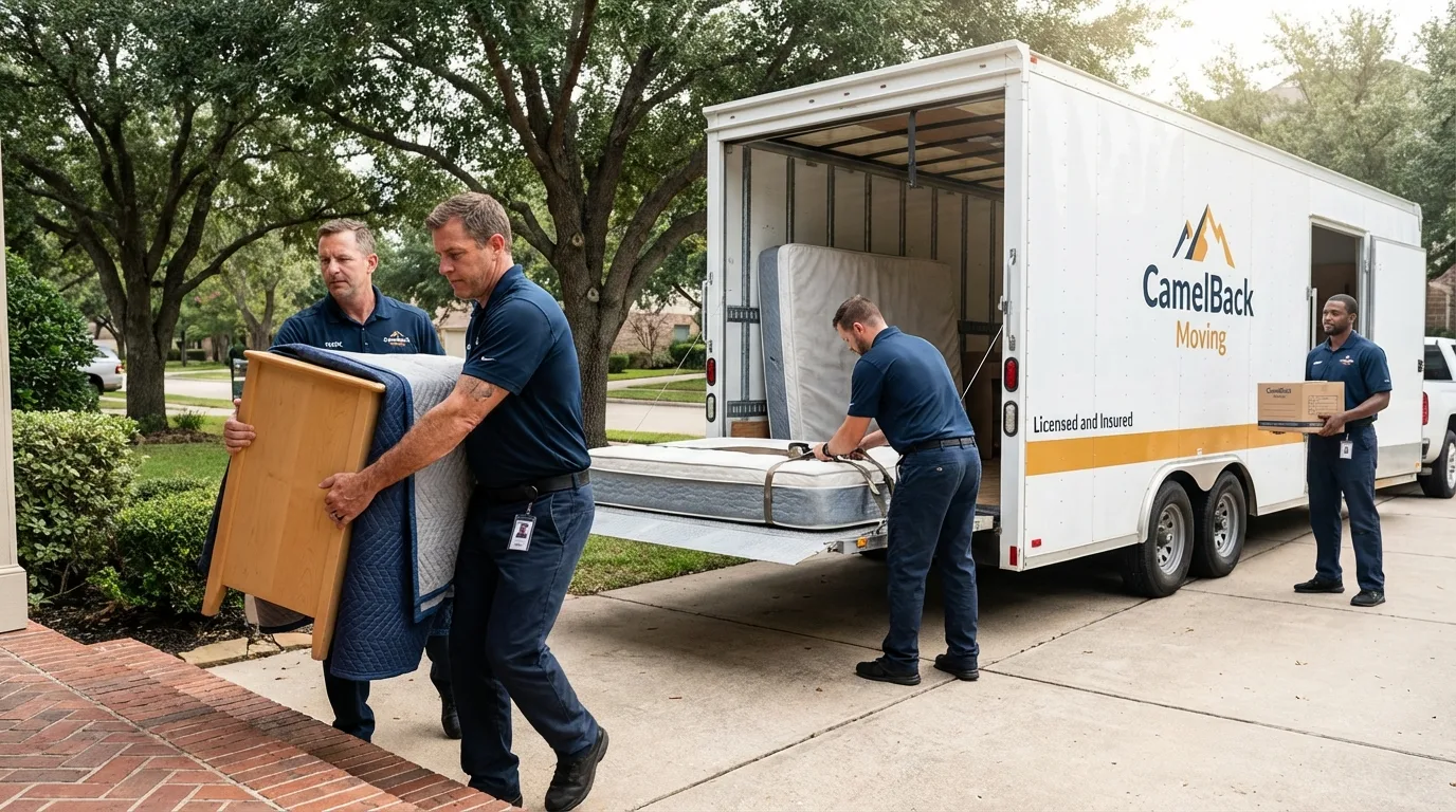 Crew loading residential truck for cross-state move from Athens, OH